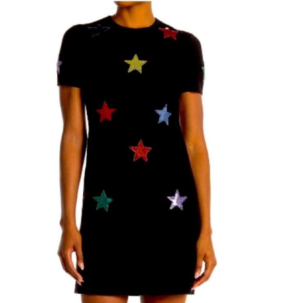 VALENTINO COUTURE STAR SEQUIN SHIFT DRESS BLACK SIZE US 2, NWT